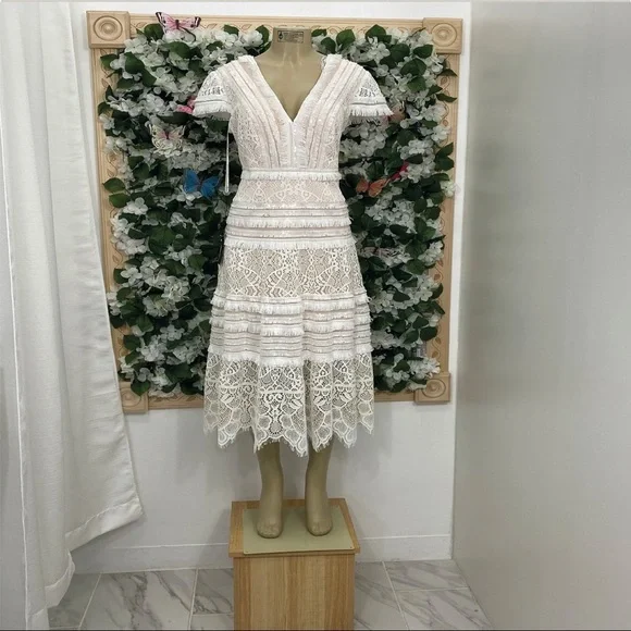 lace waist maxi dress Josefa Sequin Lace Maxi Dress / White | MESHKI main image 1
